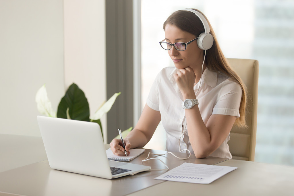 Female having an online class